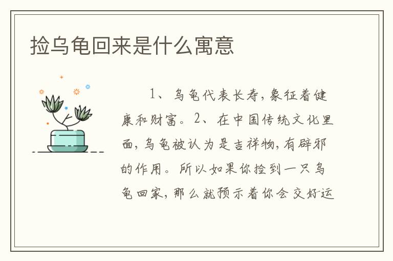捡乌龟回来是什么寓意